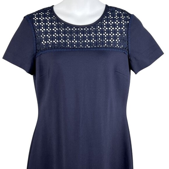 Brooks Brothers Red Fleece Womens XL Navy Eyelet Lace Yoke Shift Dress Stylish - Picture 5 of 15